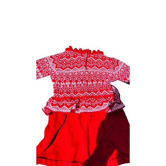 🧣 Hope & Henry Red Fair Isle Knit Peplum Dress Girls Toddler Holiday Style - Picture 3 of 4